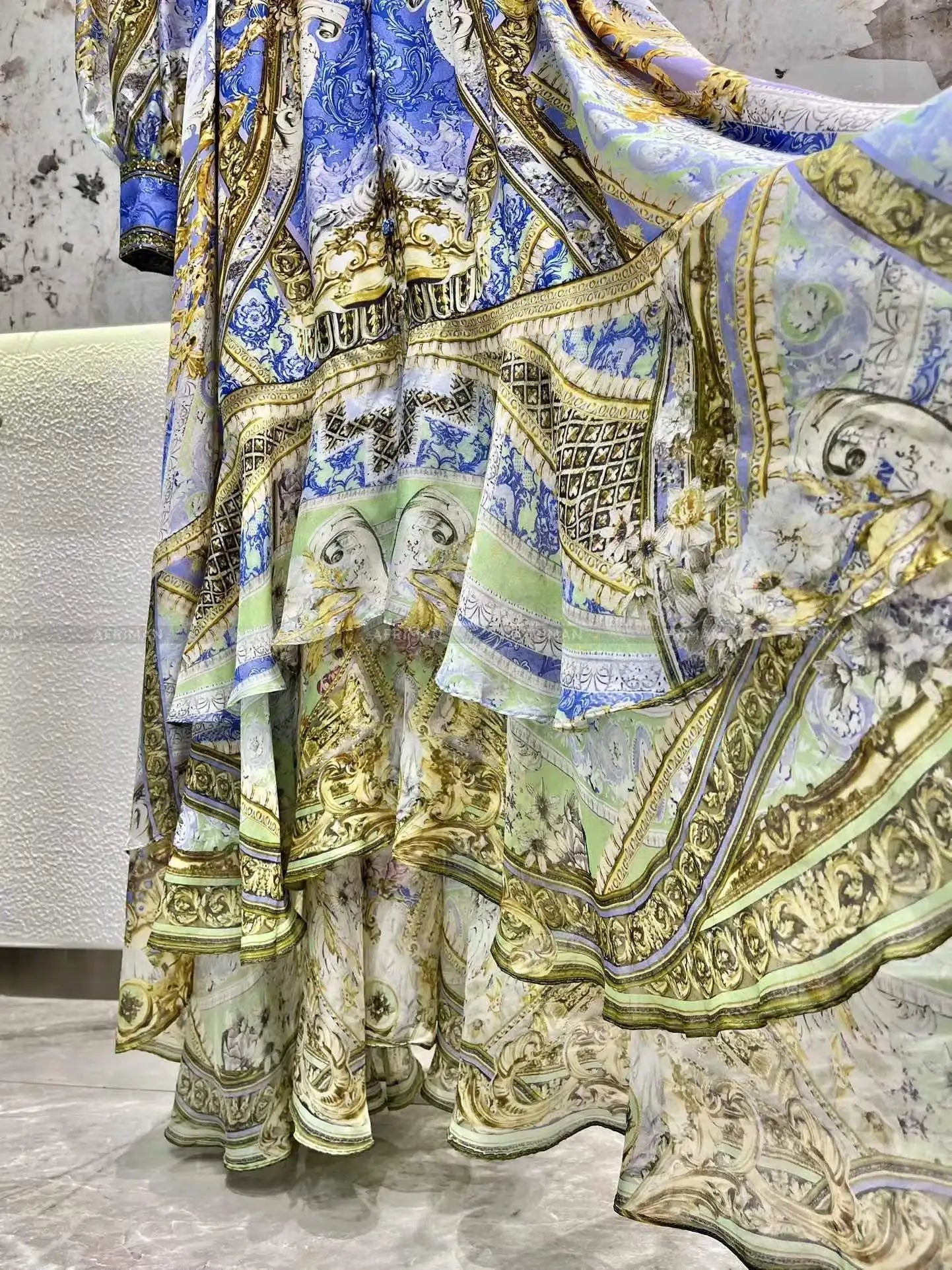 Designer Dress New Bohemian Style V Neck Purple Flower Print Long